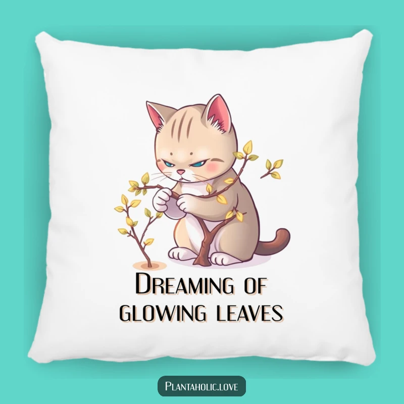 Funny Cat Pruner Pillow: Soft Feline & Glowing Leaves Cushion Gift