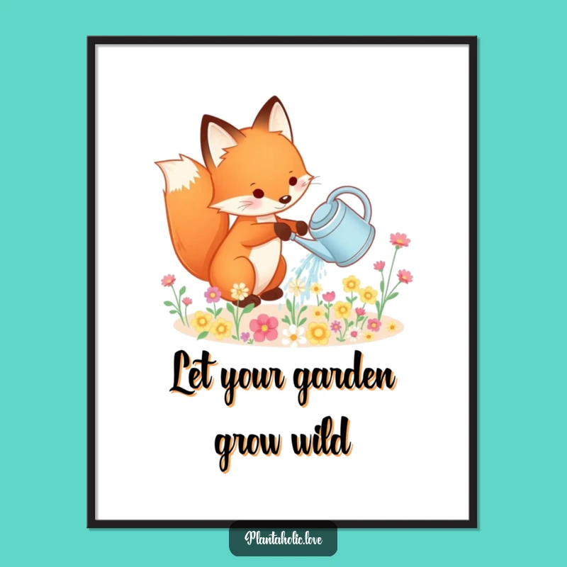 Funny Free Printable Wall Art: Playful Fox Gardener, Cute Flower Decor Print