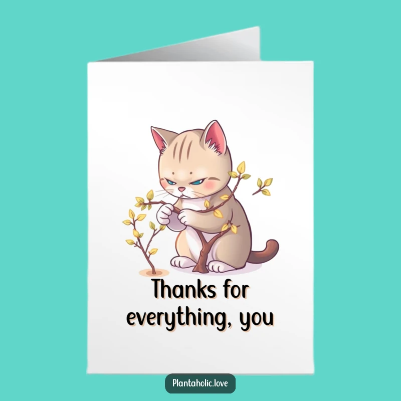 Free Printable Thank You Cat Card: Grateful Cat Pruner Shows Appreciation